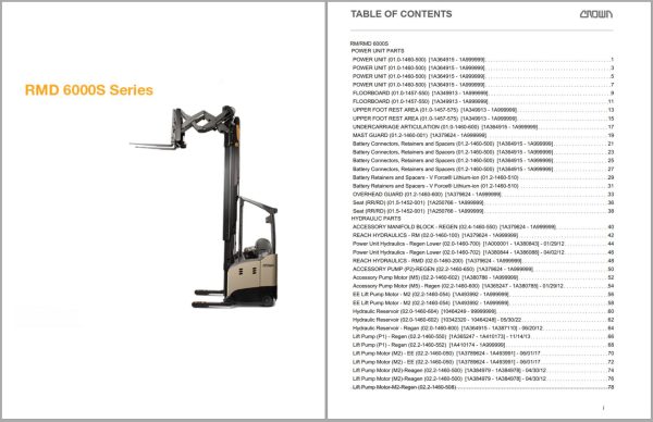Crown Reach RM RMD 6000S Parts Catalog Service Manual