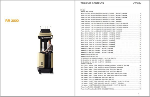 Crown Reach RR 3000 Parts Catalog Service Manual