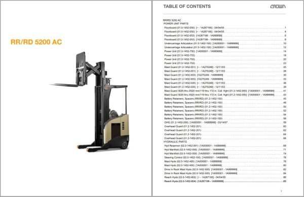 Crown Reach RR RD 5200 AC Parts Catalog Service Manual