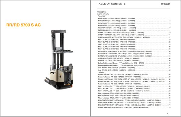Crown Reach RR RD 5700S Parts Catalog Service Manual