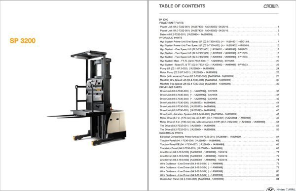 Crown Stock Picker SP 3200 Parts Catalog Service Manual