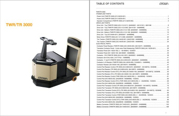 Crown Tow Tractor TWR TR 3000 Parts Catalog Service Manual