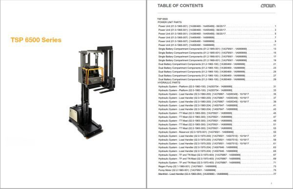 Crown Turret TSP 6500 Parts Catalog Service Manual