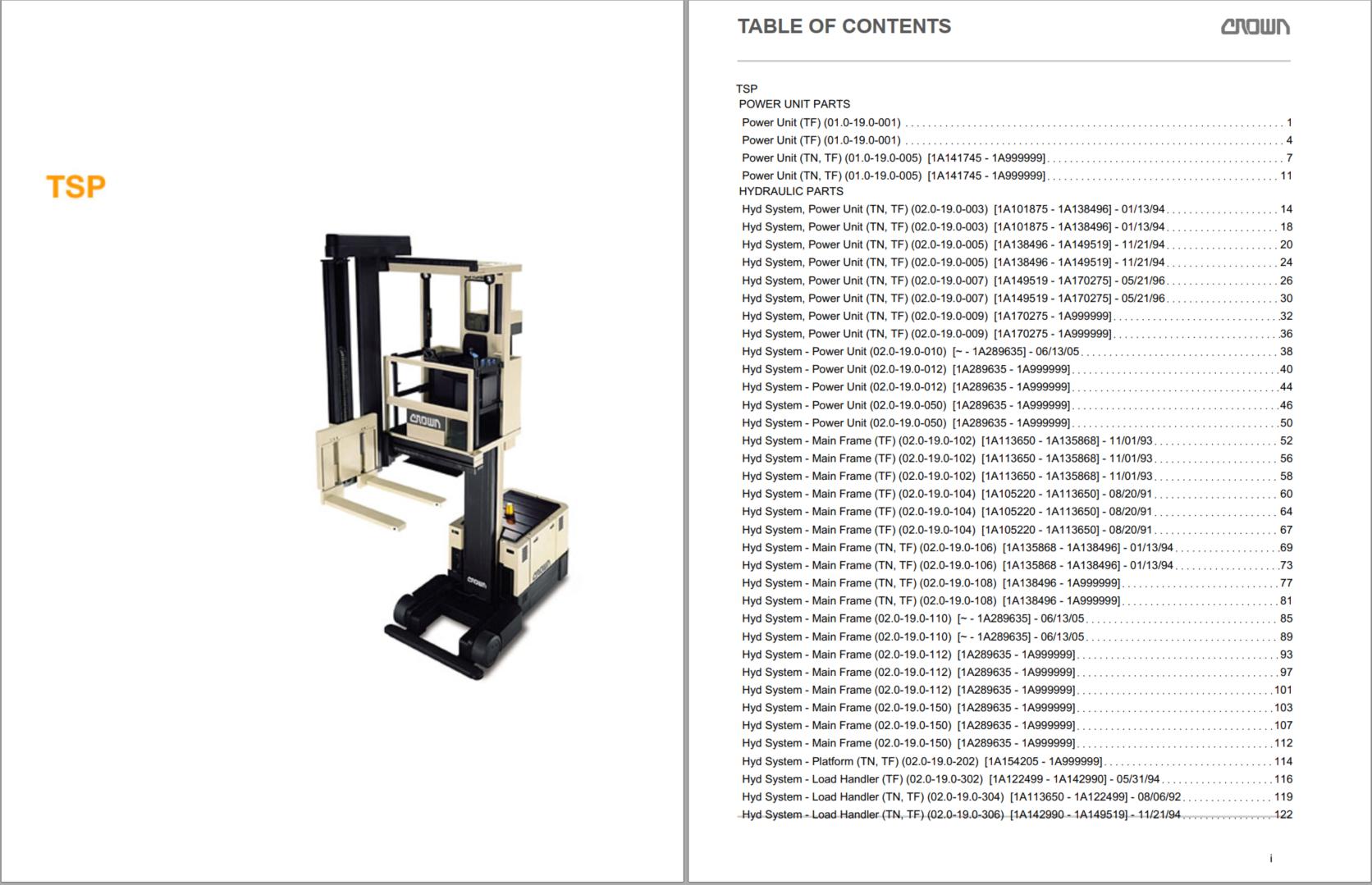 Crown Turret TSP Parts Catalog Service Manual