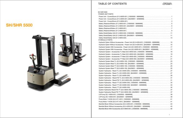 Crown Walkie Stacker SH SHR 5500 Parts Catalog Service Manual