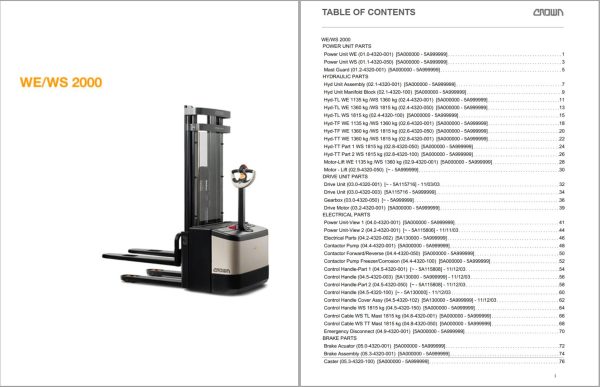 Crown Walkie Stacker WE WS 2000 Parts Catalog Service Manual