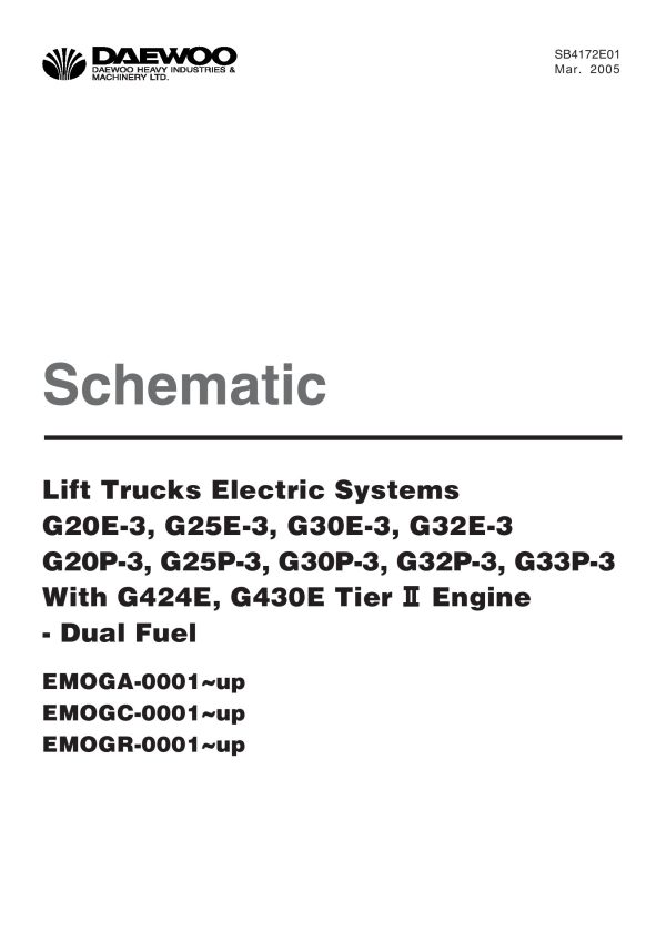 Daewoo Forklift G20E 3 to G33P 3 Electric Schematic SB4172E01