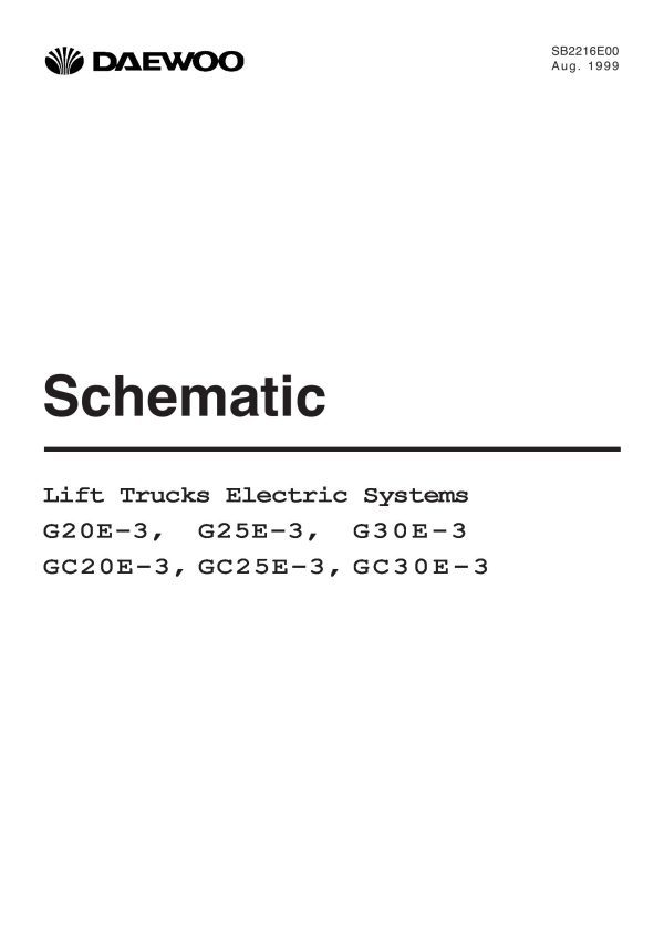 Daewoo Forklift G20E 3 to GC30E 3 Electric Schematic SB2216E00