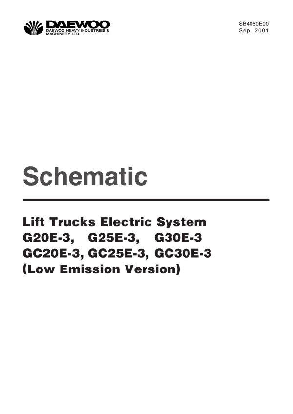 Daewoo Forklift G20E 3 to GC30E 3 Electric Schematic SB4060E00