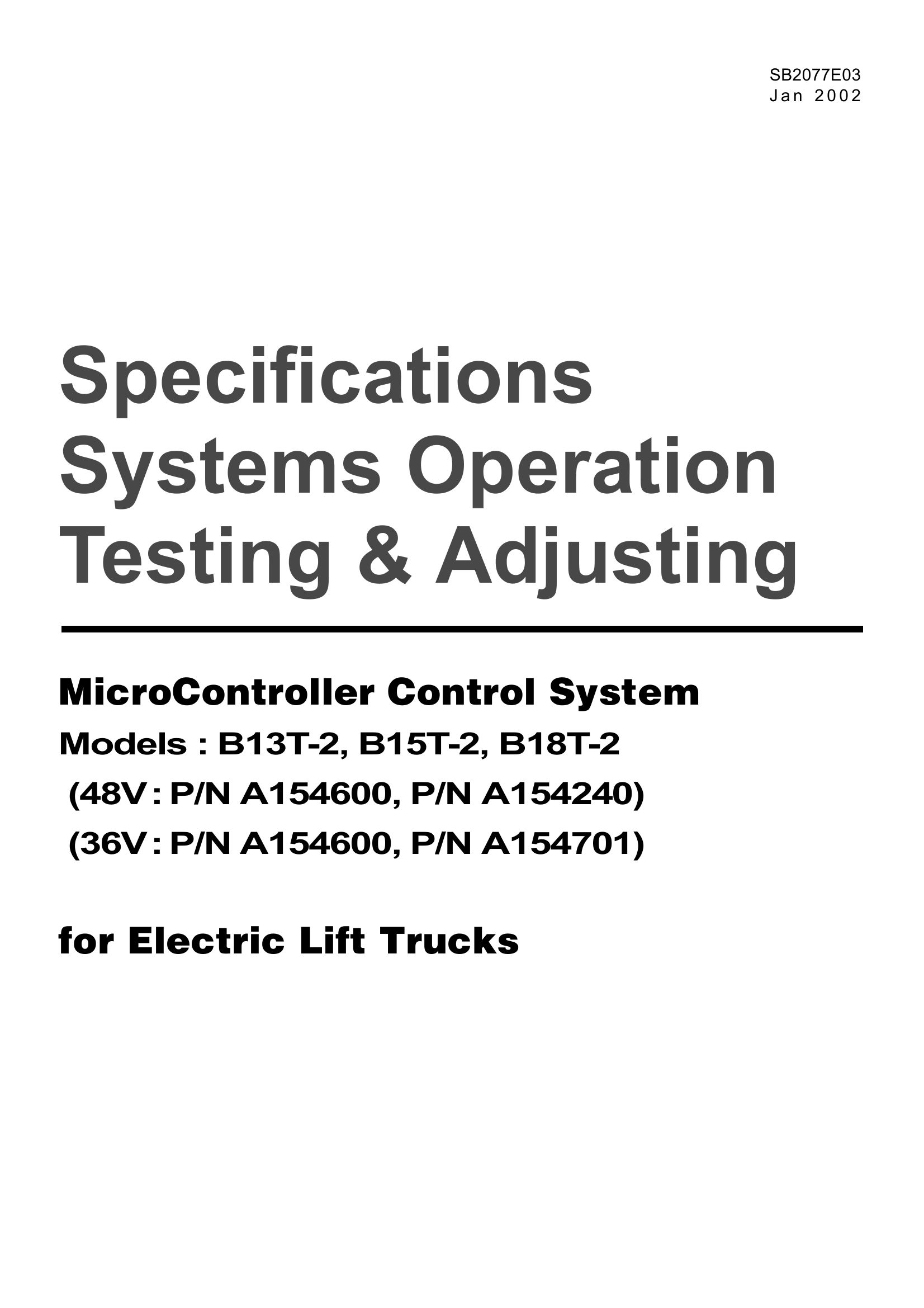 Daewoo MicroController Control System B13T 2 to B18T 2 Testing Adjusting SB2077E03