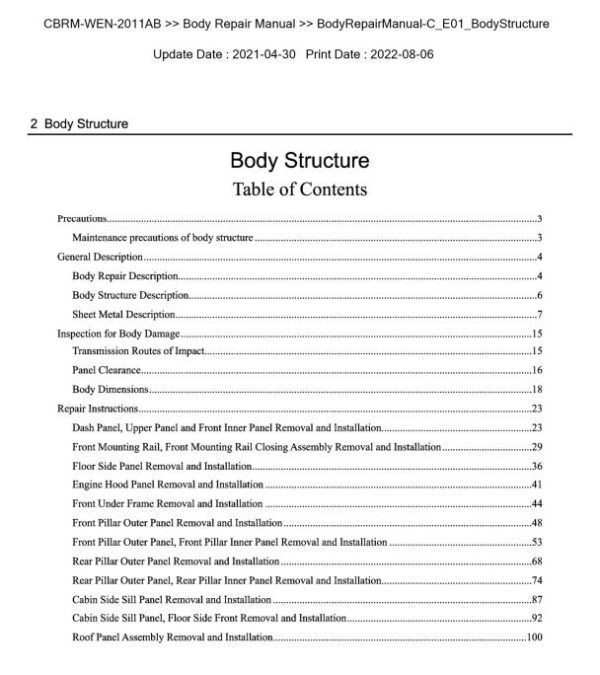 Isuzu Truck CE LV Series HDT08 E Body Repair Manual