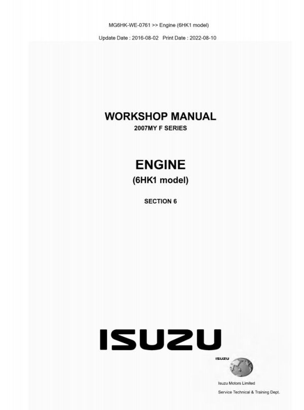 Isuzu Truck FG07 E Workshop Manual