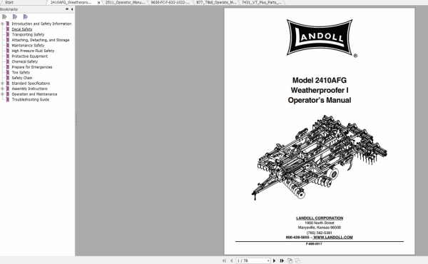 Landoll Farm Equipment 1700 to 9600 Series Operators Parts Manual C.D 2