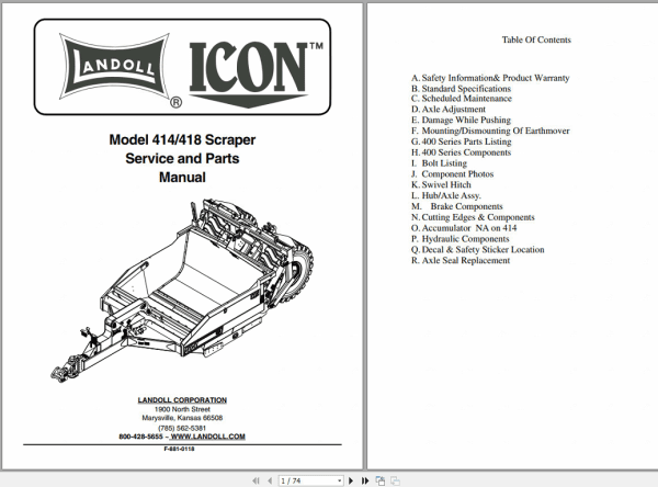 Landoll ICON Industries Construction Equipment Service Part Manual 2
