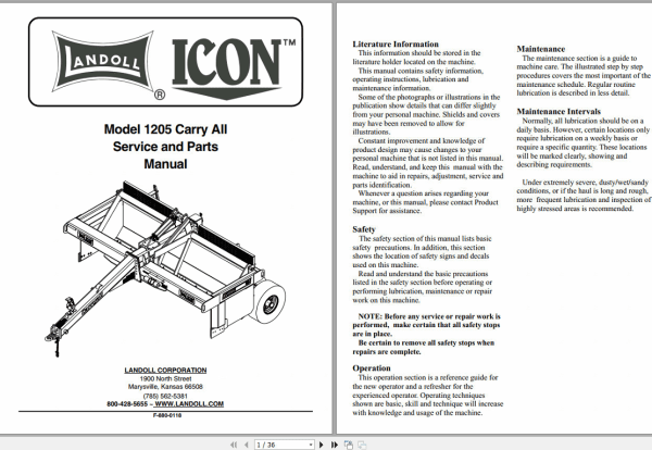Landoll ICON Industries Construction Equipment Service Part Manual 3