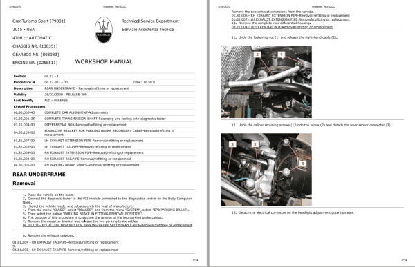 MASERATI GranTurismo Sport M145 2015 Parts Catalog Workshop Manual and Labor Times 1