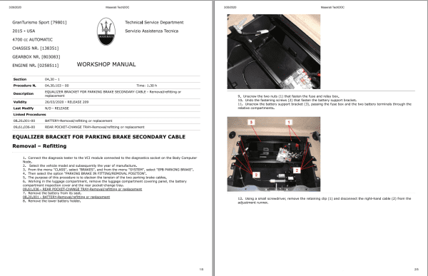 MASERATI GranTurismo Sport M145 2015 Parts Catalog Workshop Manual and Labor Times 2