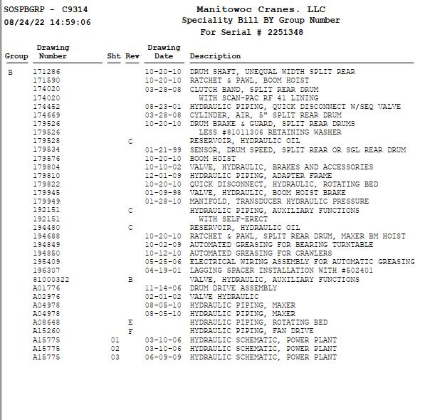 Manitowoc Crane 2250 Parts Manual 1