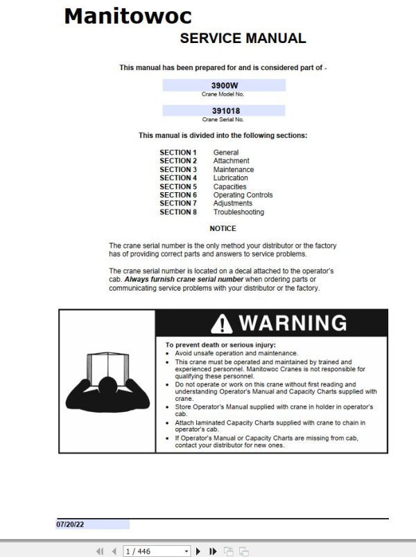 Manitowoc Crane 3900W Service Manual