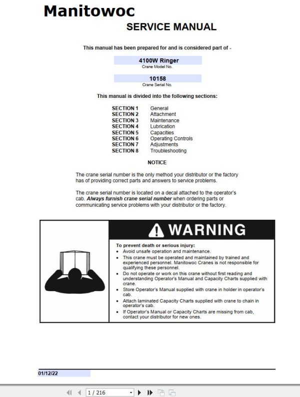 Manitowoc Crane 4100W RINGER Service Manual