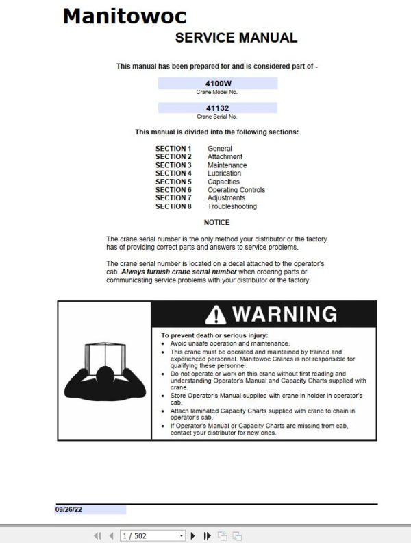 Manitowoc Crane 4100W Service Manual