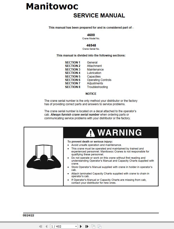 Manitowoc Crane 4600 Service Manual