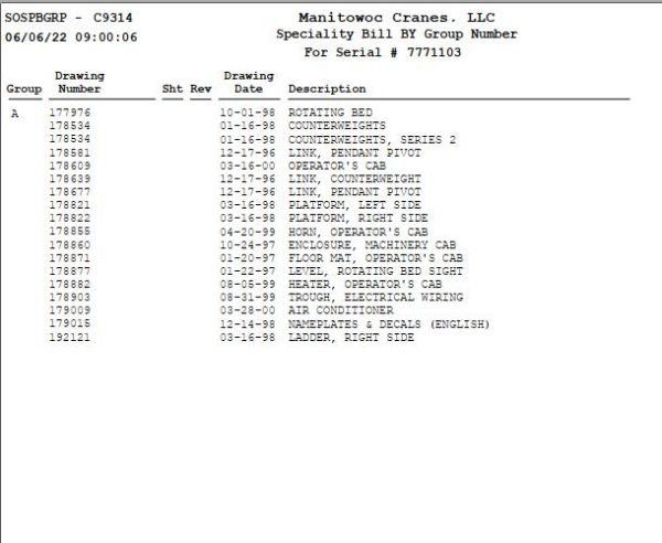 Manitowoc Crane 777 Parts Manual 1