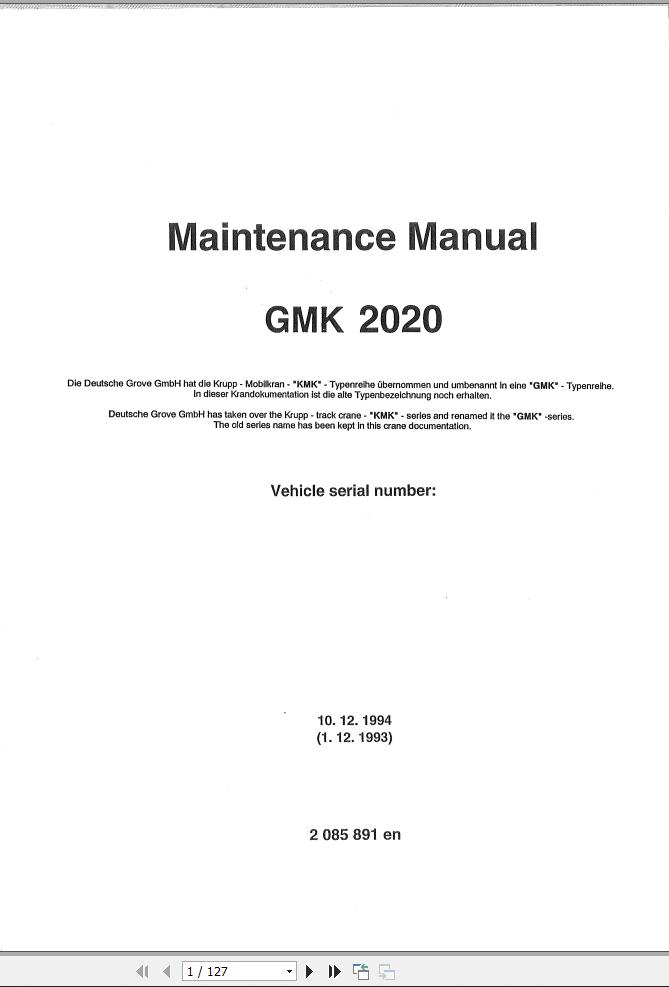 Manitowoc Crane GMK2020 Maintenance Mannual