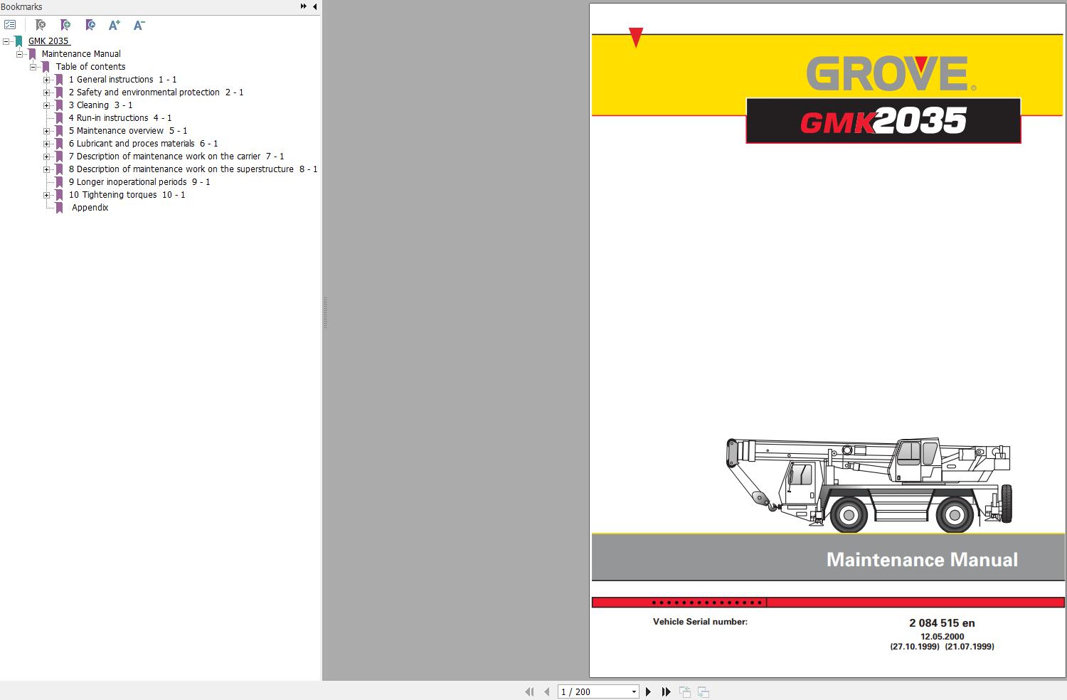 Manitowoc Crane GMK2035 Maintenance Manual