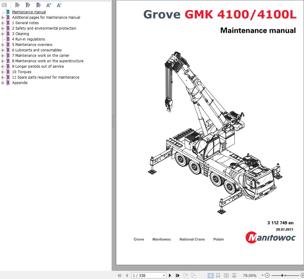 Manitowoc Crane GMK4100 GMK4100L Maintenance Manual