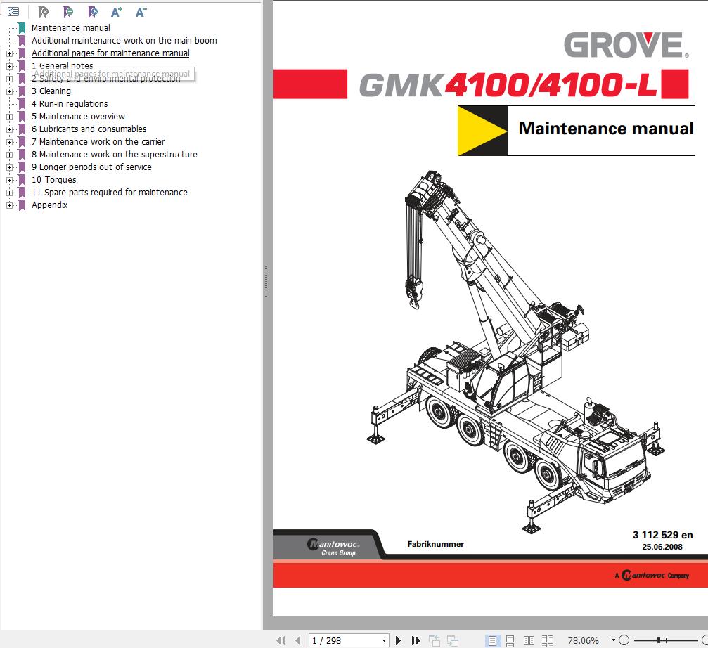 Manitowoc Crane GMK4100 L GMK4100 L Maintenance Manual