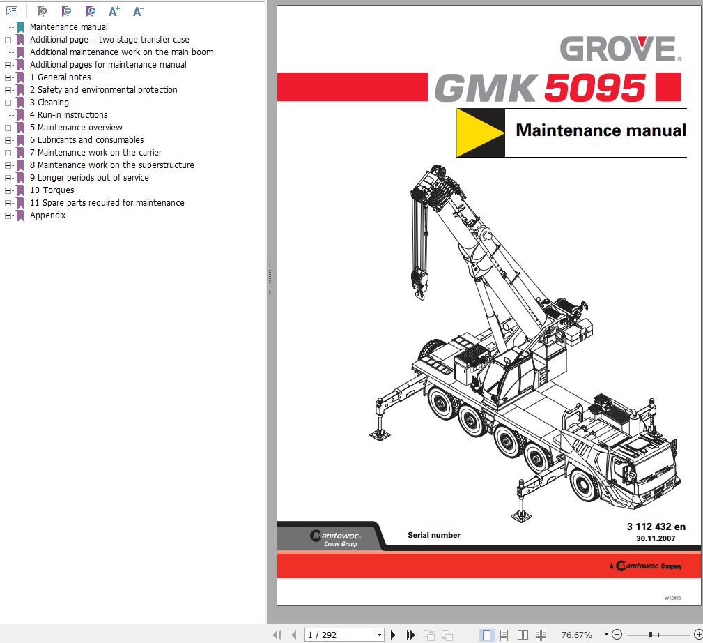 Manitowoc Crane GMK5095 Maintenance Manual