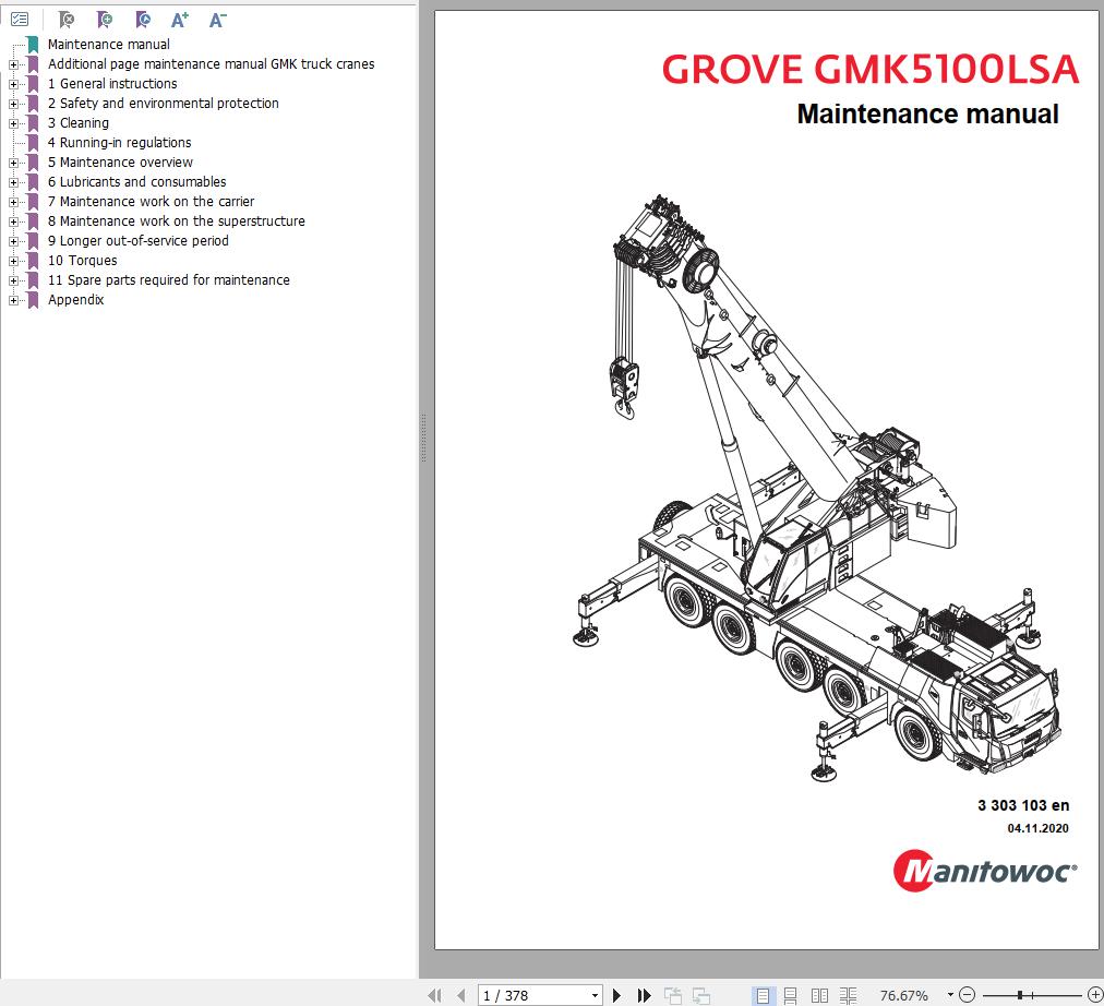Manitowoc Crane GMK5100LSA Maintenance Manual