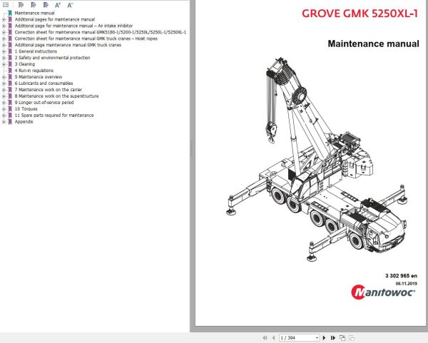 Manitowoc Crane GMK5250XL 1 Maintenance Manual