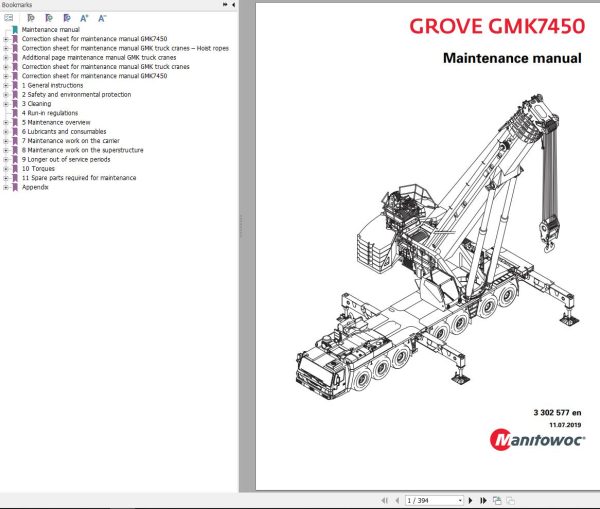 Manitowoc Crane GMK7450 Maintenance Manual