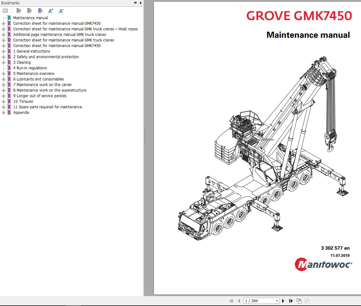 Manitowoc Crane GMK7450 Maintenance Manual