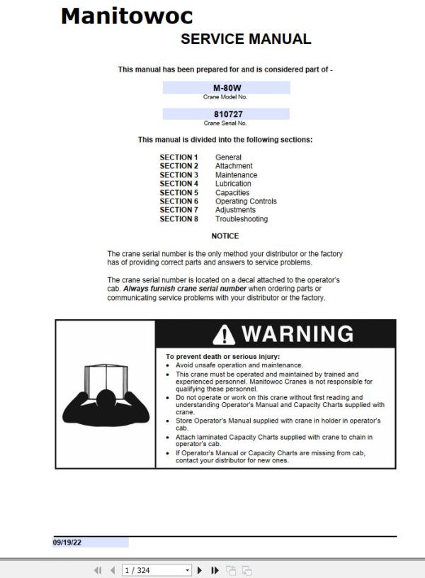 Manitowoc Crane M 80W Service Manual