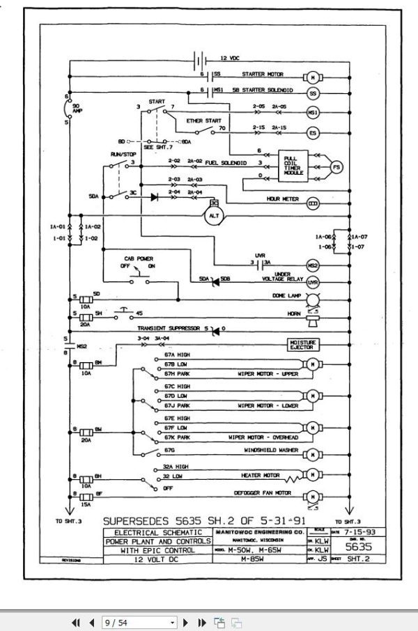 Manitowoc Crane M 85W Electrical Schematic 851001 2021