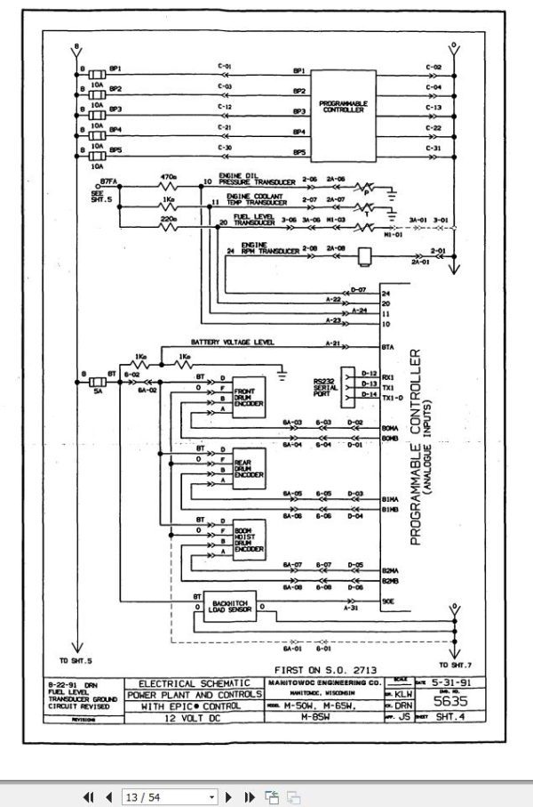 Manitowoc Crane M 85W Electrical Schematic 851001 2021 1