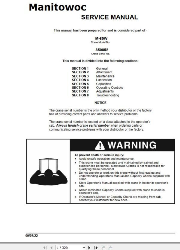 Manitowoc Crane M 85W Service Manual