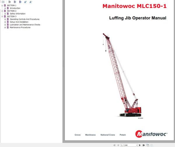 Manitowoc Crane MLC150 1 Luffing Jib Operator Manual 2022