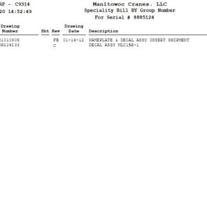 Manitowoc Crane MLC150 1 Parts Manual Group A 8885124