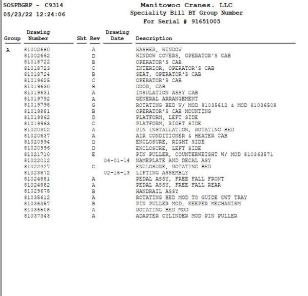 Manitowoc Crane MLC165US Parts Manual 91651005