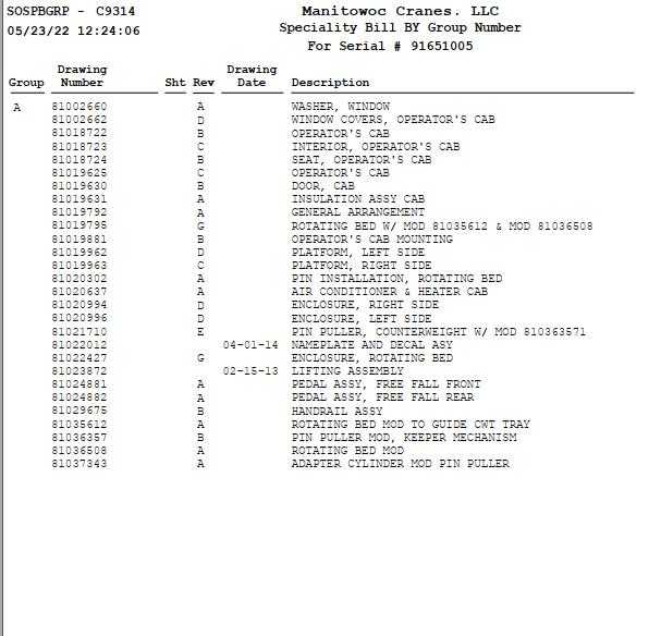 Manitowoc Crane MLC165US Parts Manual 91651005