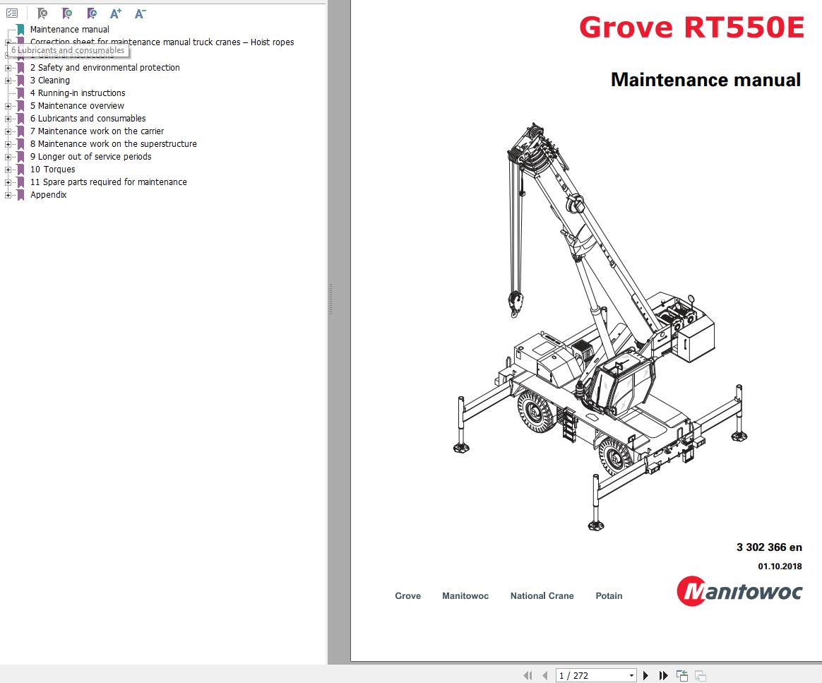 Manitowoc Crane RT550E Maintenance Manual
