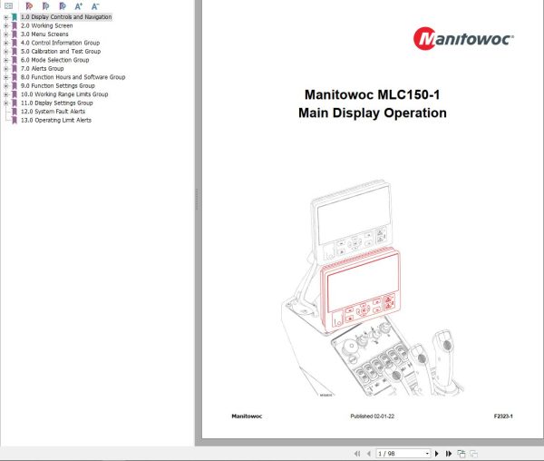 Manitowoc Main Display MLC150 1 Operation Manual 2022