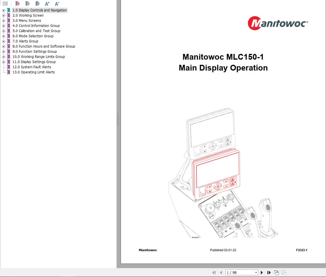 Manitowoc Main Display MLC150 1 Operation Manual 2022