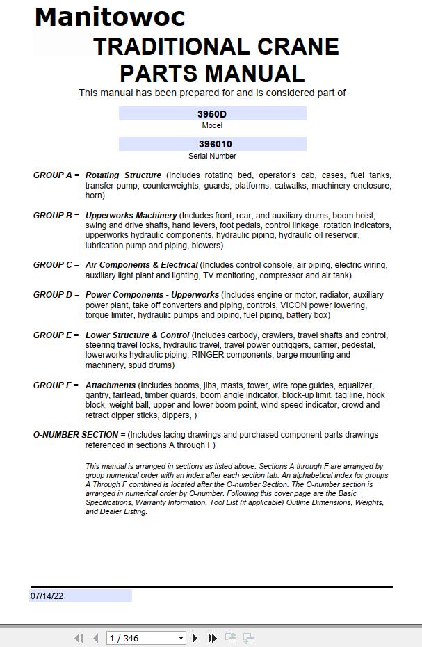 Manitowoc Traditional Crane 3950D Parts Manual 2022