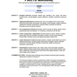 Manitowoc Traditional Crane 4000W Parts Manual