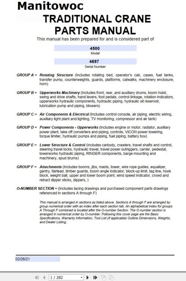Manitowoc Traditional Crane 4500 Parts Manual